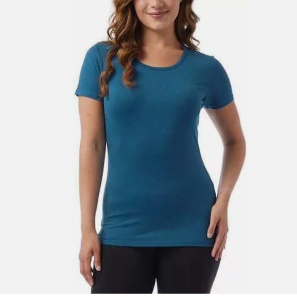 32 DEGREES 3-Pack Women Short Sleeve Scoop Neck Tee Black Teal Purple - Picture 2 of 4